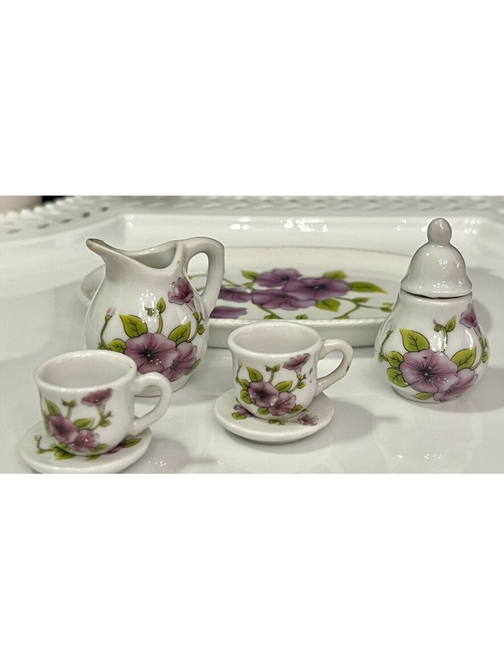 Vintage Royal Norfolk Greenbriar Purple Morning Glory Mini Doll Tea Set